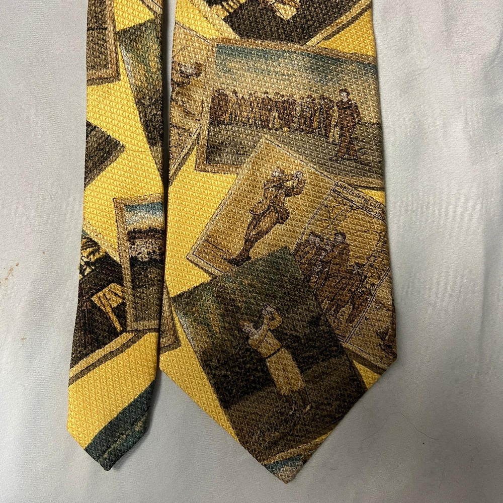 E Magrath Silk Tie Golf‎ Championship Motif Yellow Blue Men's Neckwear Novelty